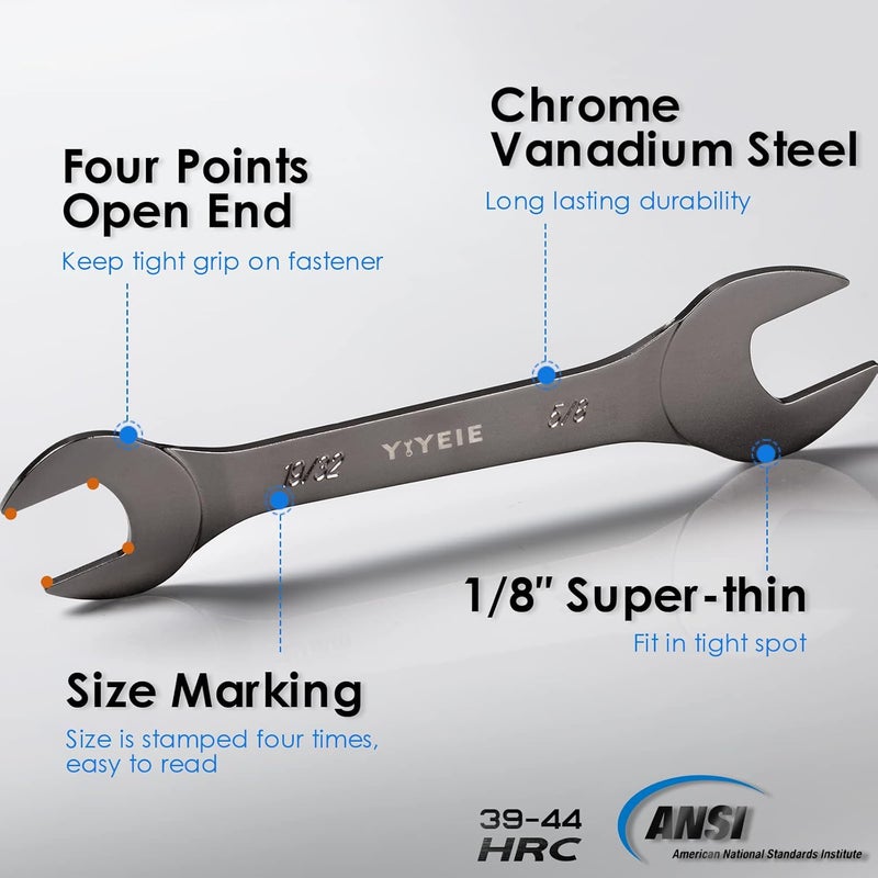 YIYEIE 9Pc. Super Thin Wrench Set, SAE 1/4" to 1-1/16", Nickel Plating, CR-V Steel, Ultra-Slim Open End Wrench Set with Rolling Pouch - Image 4
